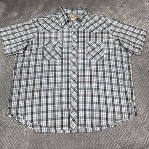 Wrangler Western Shirt Pearl Snap Mens 2XL BIG Short Sleeve Silver Plaid Rodeo
